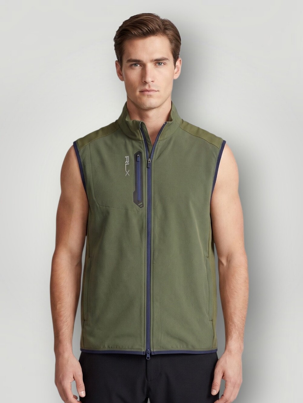 RLX Ralph Lauren Golf Vest Large Olive Green Full Zip Wicking Performance New